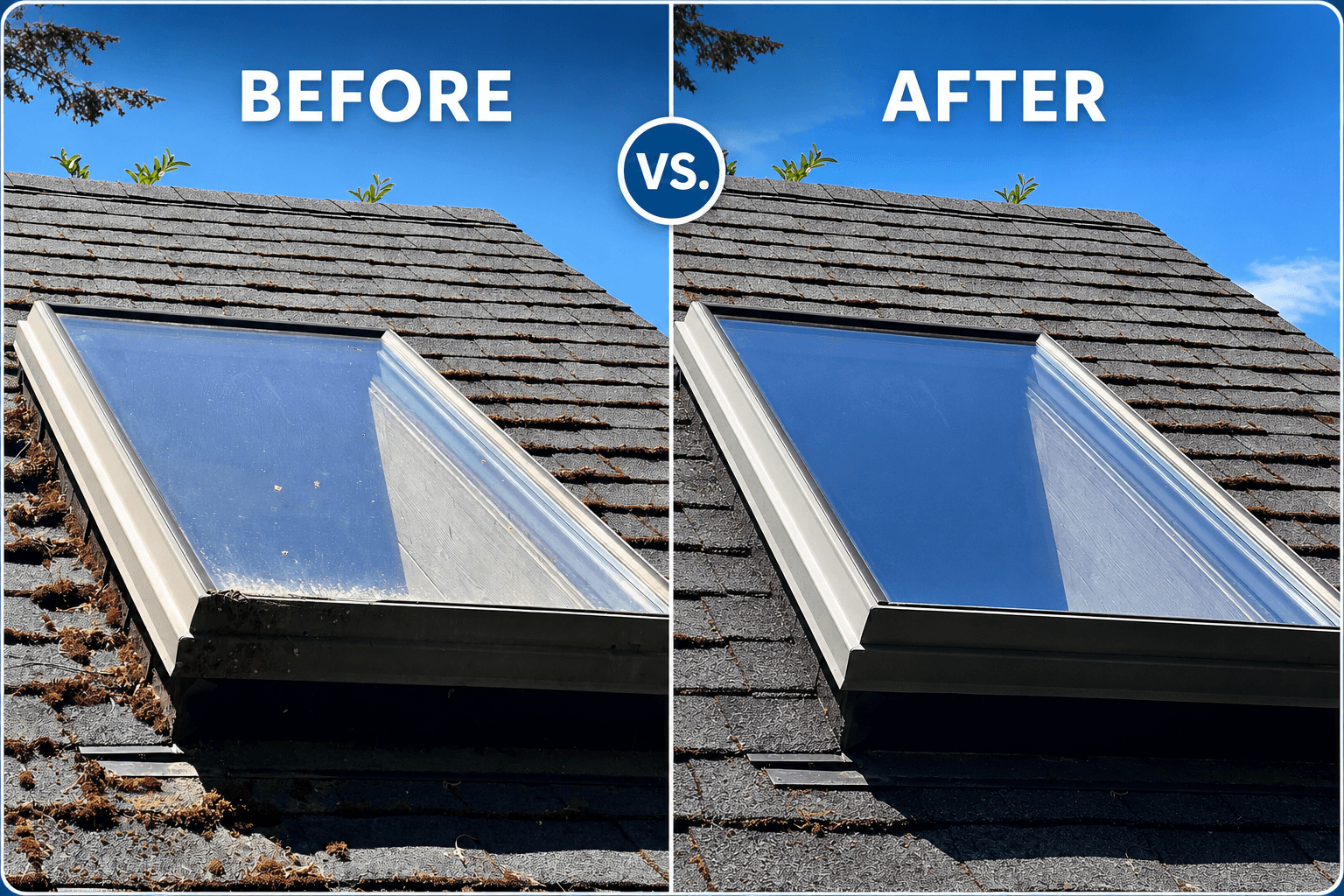 Before and after window cleaning result