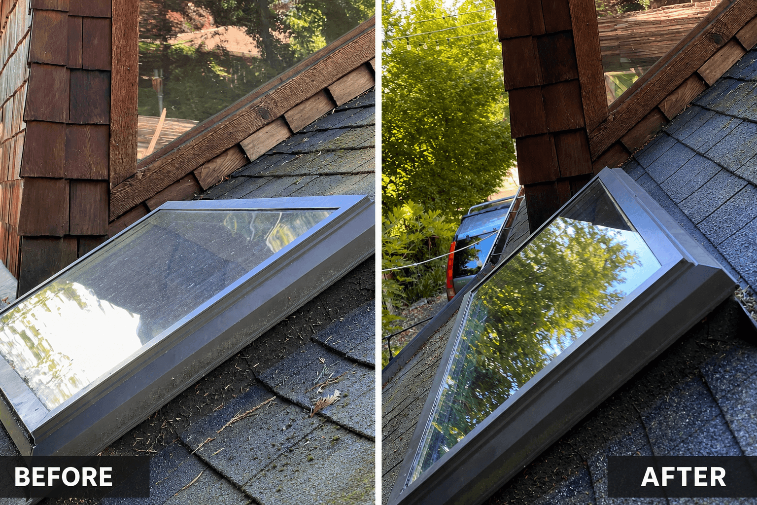 Before and after window cleaning result